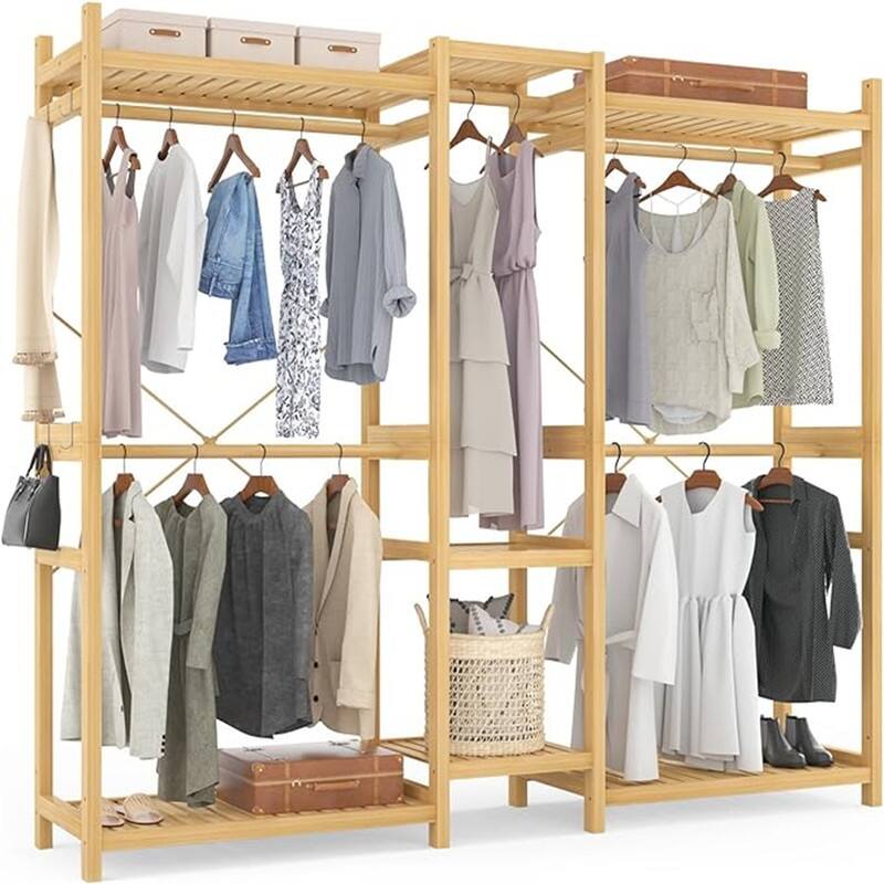 Bamboo Closet System Clothes Rack, Freestanding Garment Rack - 17.72"D x 70.47"W x 76.77"H