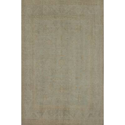 Vegetable Dye Wool Oushak Turkish Area Rug, Floral Geometric Carpet - 9' 9'' X 8' 0''