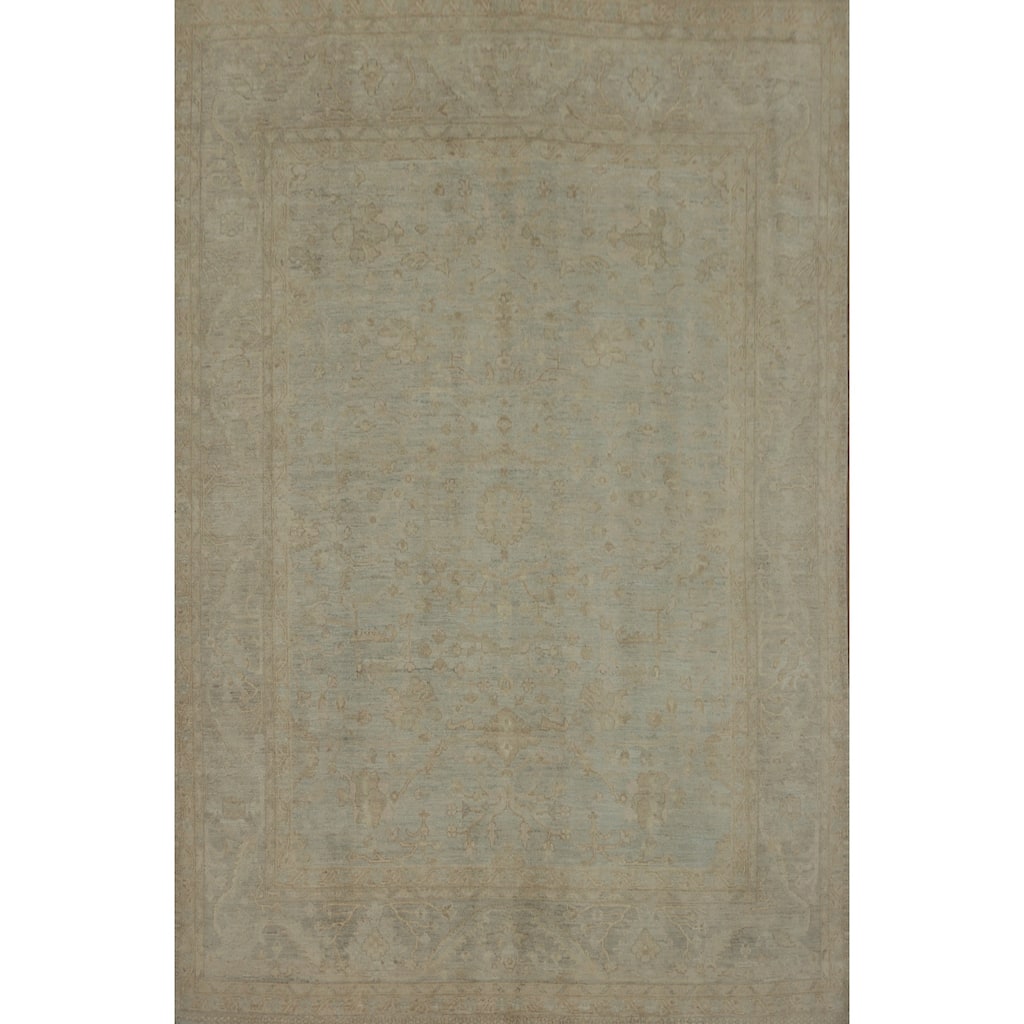 Vegetable Dye Wool Oushak Turkish Area Rug, Floral Geometric Carpet - 9' 9'' X 8' 0''