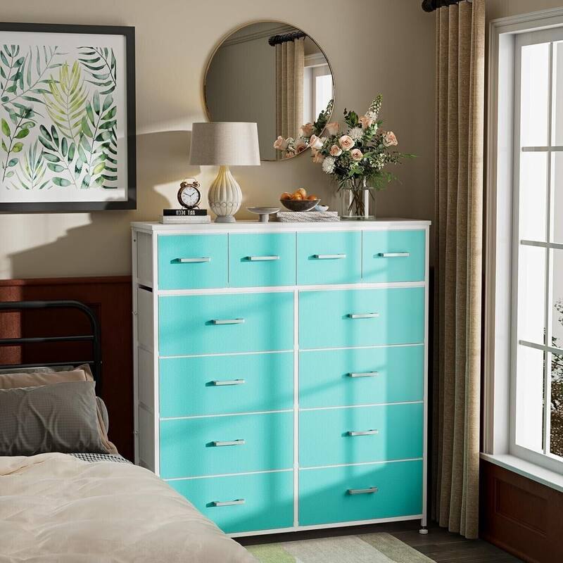 Dresser for Bedroom with 12 Drawers, Large Tall Dresser for Closet, Living Room, Pink/Blue On