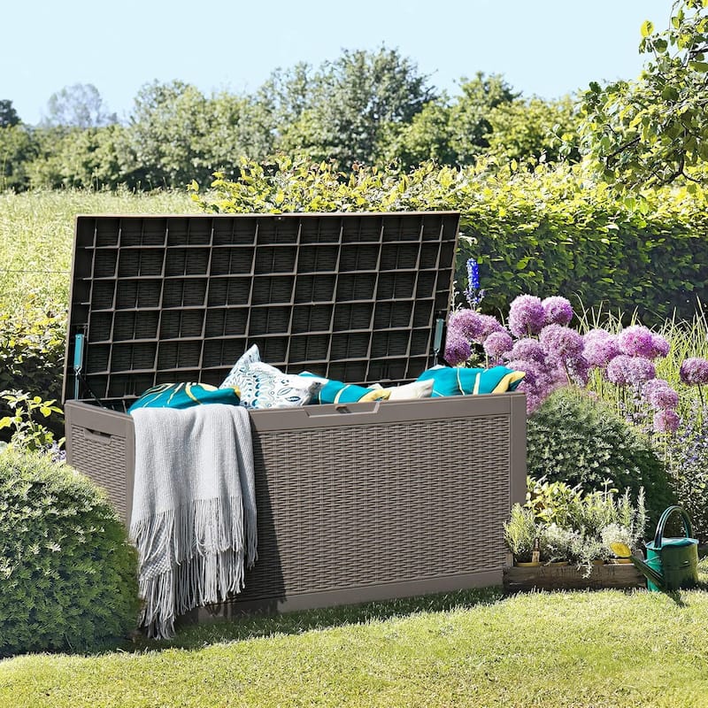 120 Gal. Black Resin Storage Deck Box for Outdoor Indoor,Lockable, waterproof, UV-resistant