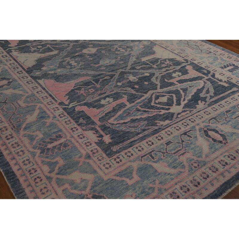 Hand Knotted Oriental 100% Wool Carpet Transitional All-Over Navy Blue & Blues Oushak Area Rug - 10' 10'' X 8' 0''