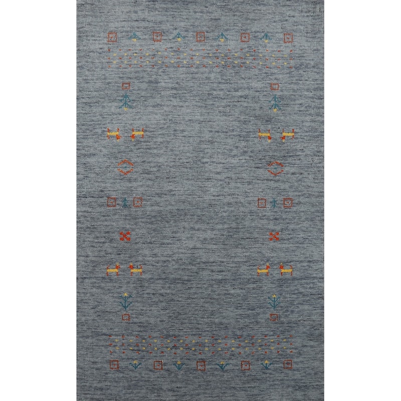 Blue Tribal Gabbeh Indian Rug Handmade Wool Carpet - 2'11" x 4'10"