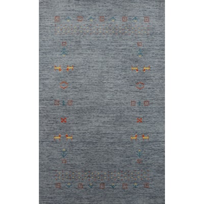 Blue Tribal Gabbeh Indian Rug Handmade Wool Carpet - 2'11" x 4'10"