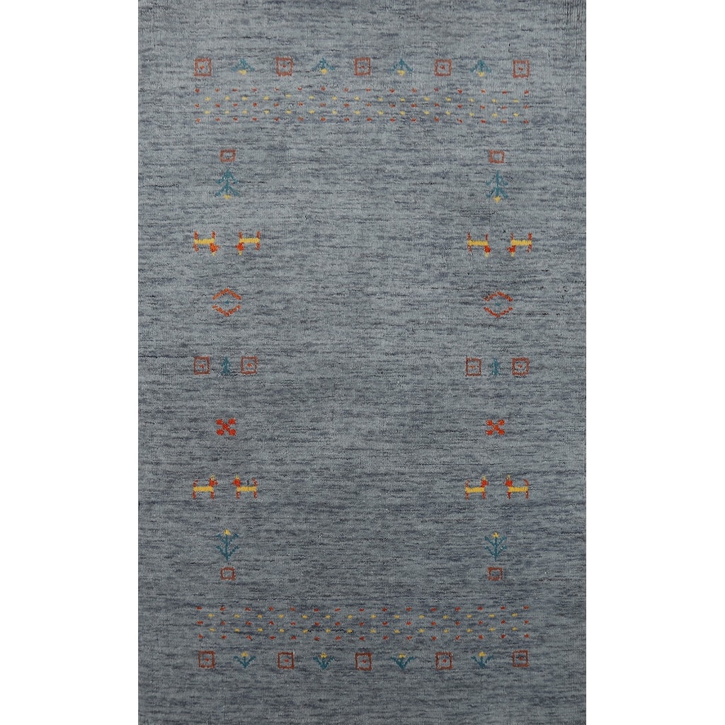 Blue Tribal Gabbeh Indian Rug Handmade Wool Carpet - 2'11" x 4'10"