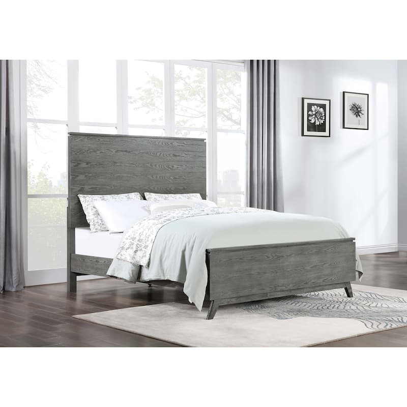 Nathan Mid-Century Modern Wood Panel Bed Grey