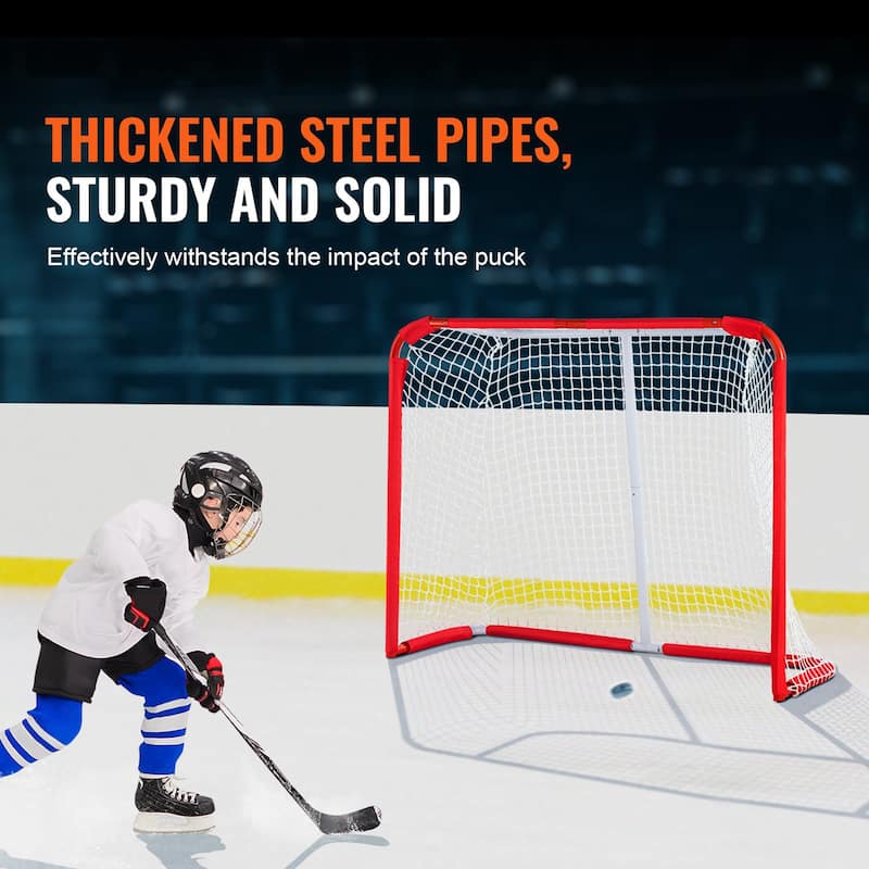 White-Red Steel Hockey Goal with Mesh Net and Oxford Cover