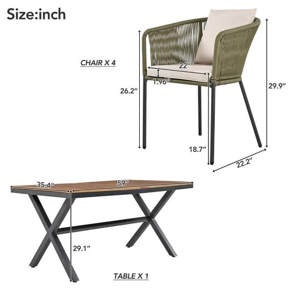 dimension image slide 0 of 2, 7-Pieces Outdoor Dining Set with Chairs and Acacia Wood Tabletop, for Garden, Backyard, Patio