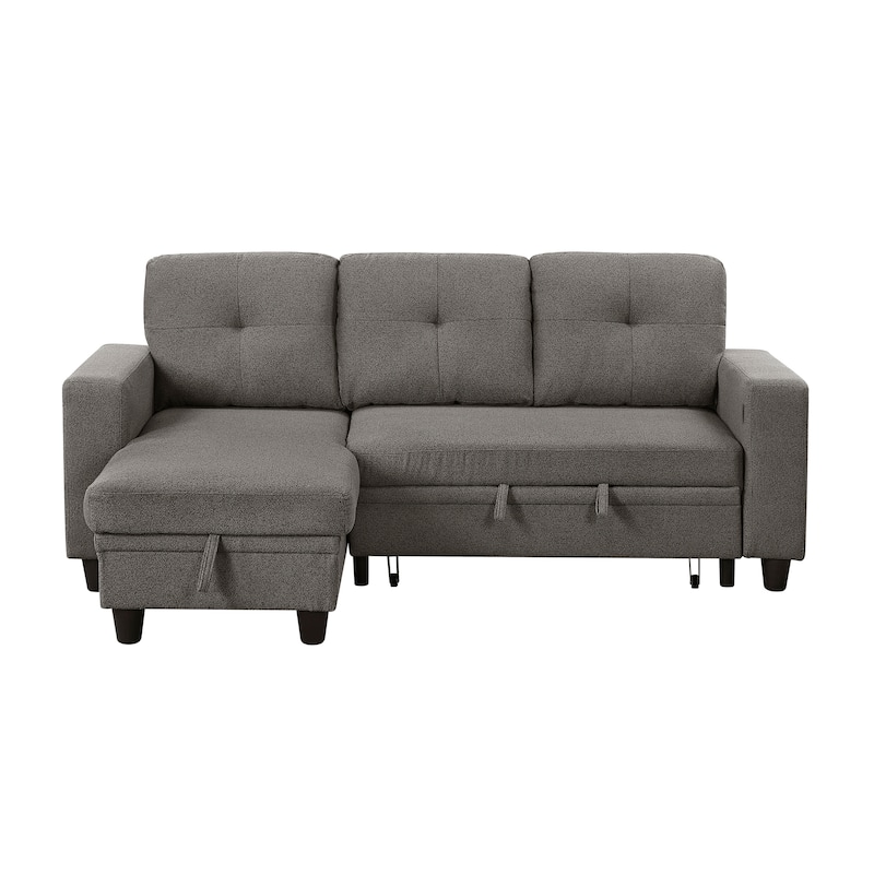 Hazel Boucle Sectional Sofa - Reversible Chaise, Pull-out Bed, Shelves