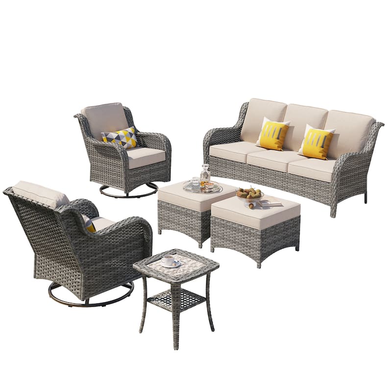 OVIOS 6-piece Patio Wicker Conversation Set with Swivel Chairs