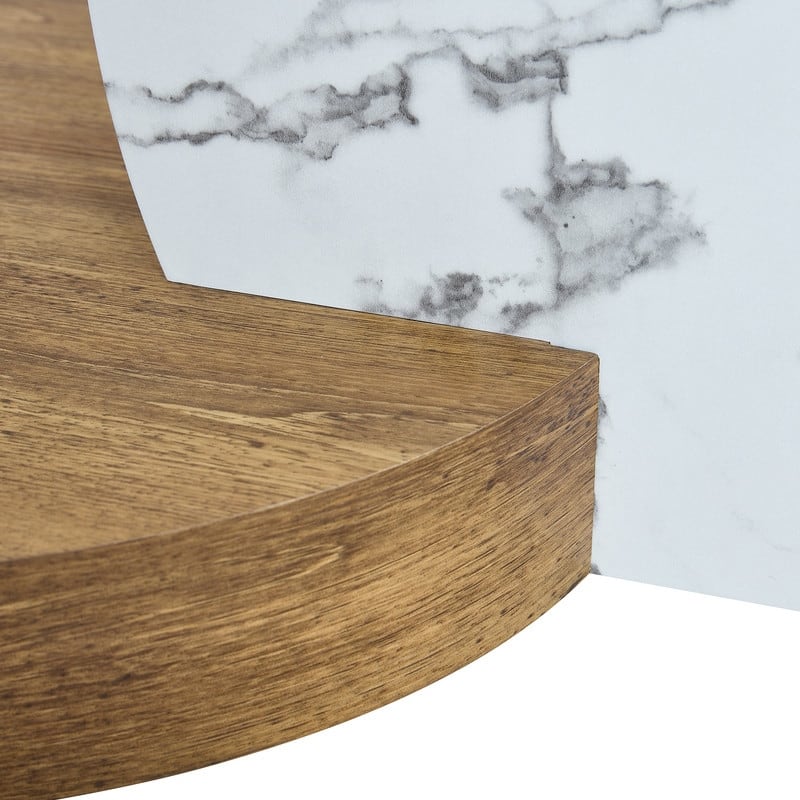Contemporary Artistic Double Layer Coffee Table - White Marble and Wood Grain Collision