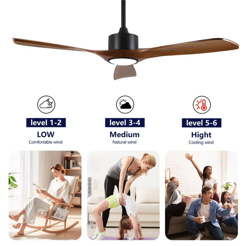52/60/66 Inch Downrod Ceiling Fan with Light,Plywood Blades,Reversible DC Motor