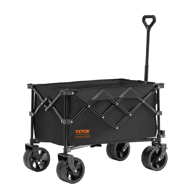 Heavy-Duty Collapsible Folding Wagon - 330lb Capacity, 220L with All-Terrain Wheels & Drink Holders