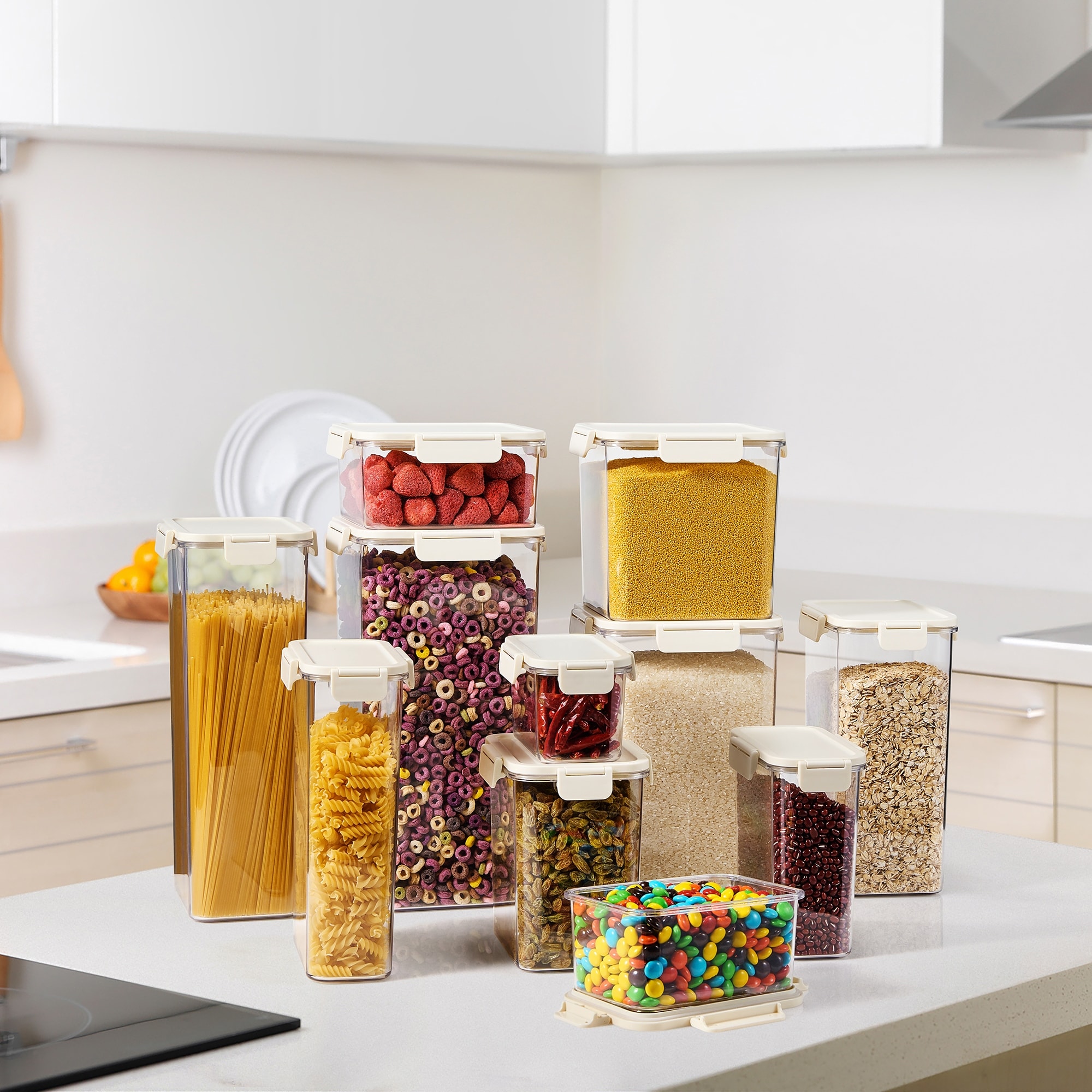 pantry organization clear stackable airtight containers