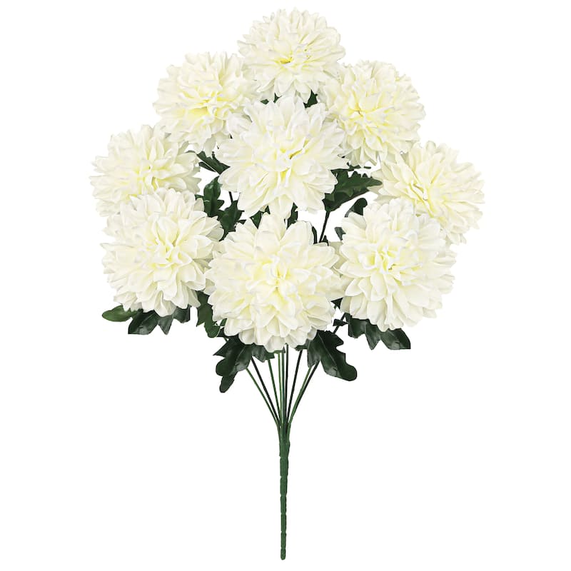 Set of 2 Cream White Artificial Ball Mum Pom Pom Flower Stem Bush Bouquet 22in - 22" L x 10" W x 10" DP