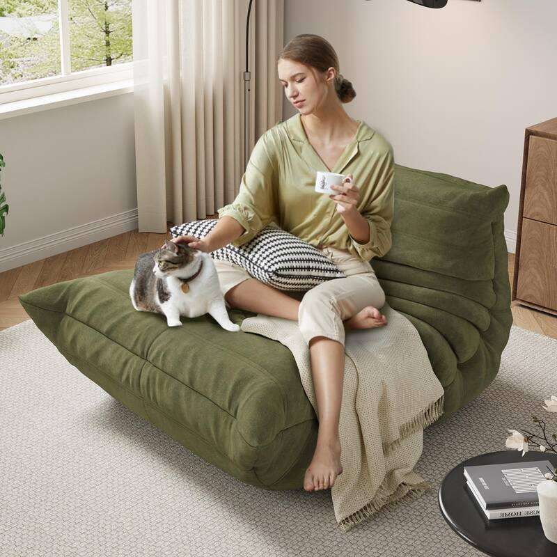 69 Inch Teddy Velvet Bean Bag Loveseat Sofa, Deep Seat Floor Couch