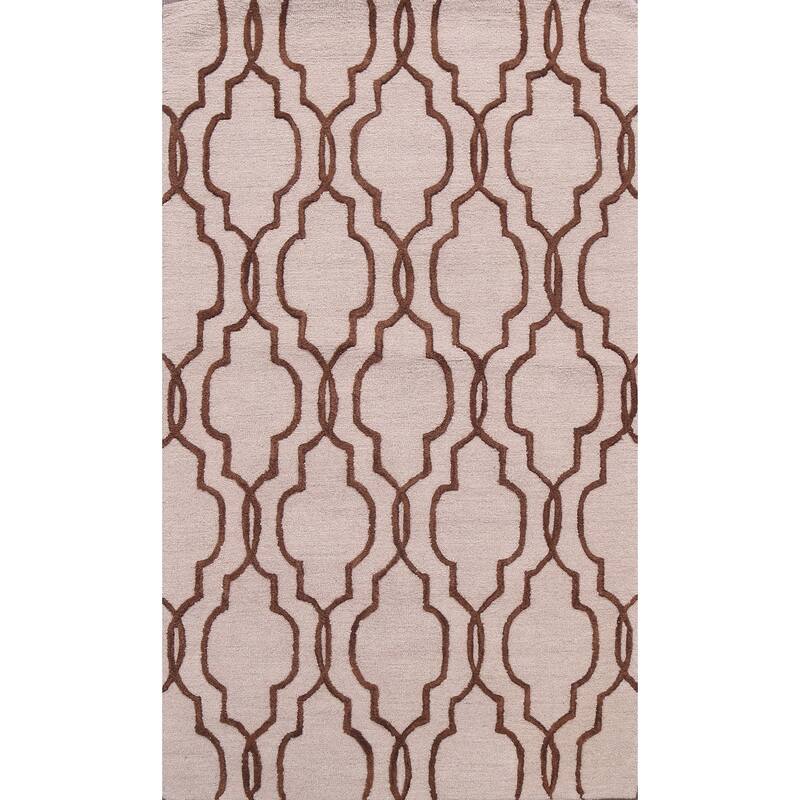 Trellis Geometric Contemporary Oriental Wool Area Rug Hand-tufted - 5'0" x 8'0"