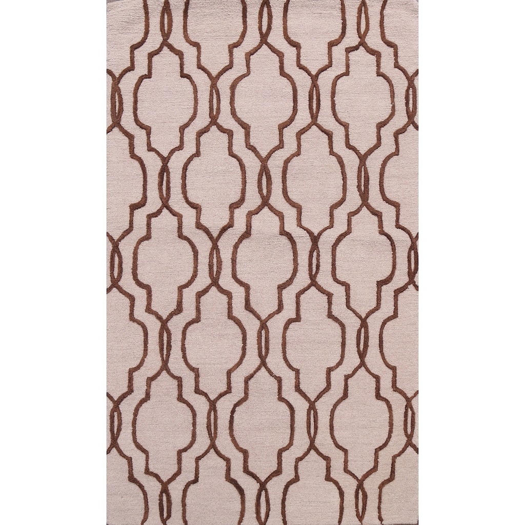 Trellis Geometric Contemporary Oriental Wool Area Rug Hand-tufted - 5'0" x 8'0"
