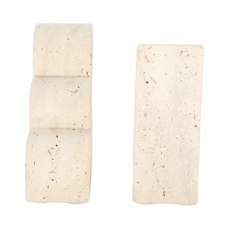 Travertine Modern Cloud Shape Bookends Set - Tan, 5" - 5.25"
