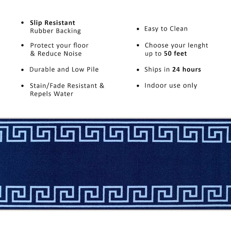 Custom Size Greek Key Black 26 Inch Wide Non-Slip Stair Runner Rug