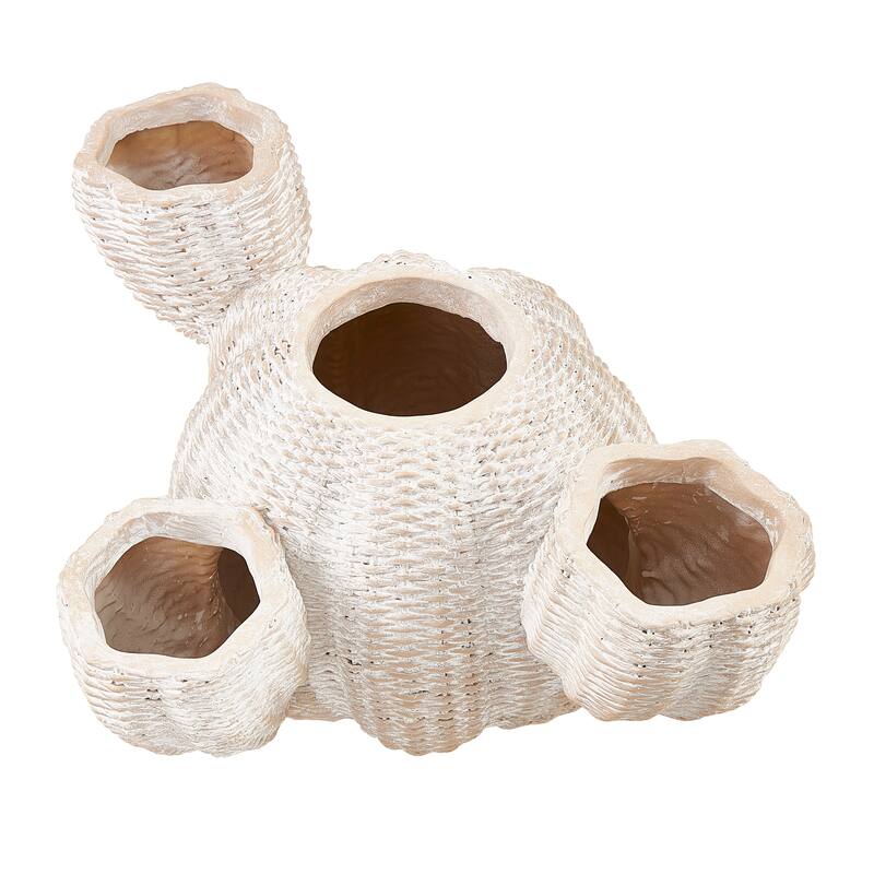 Cream Resin Wide Textured Cactus Indoor Outdoor Planter