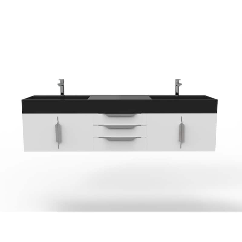 Amazon 72" Wall Mounted Bathroom Vanity Set w/ Black Top