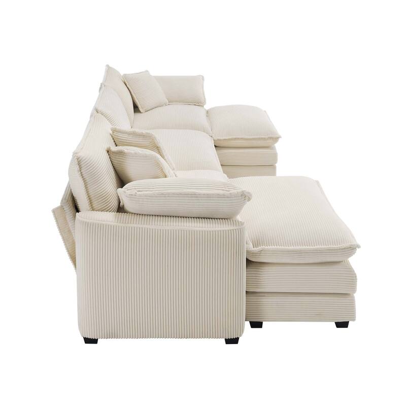 Corduroy U-Shape Modular Sofa with Ottomans, Convertible Corner Couch