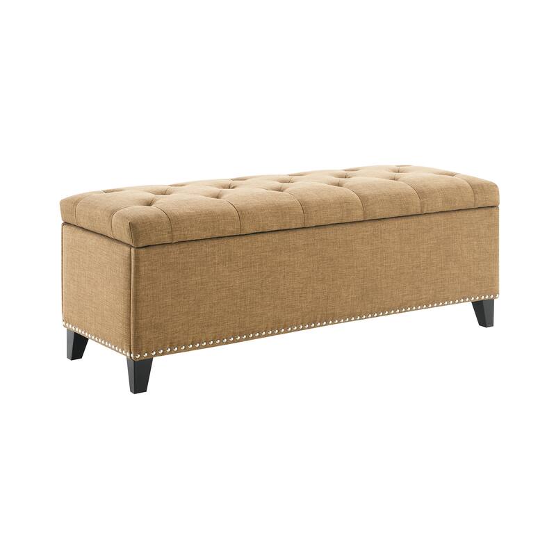 47.5" Storage Ottoman, Storage Bench with Safety Close Hinge, Linen Button-Tufted Ottoman for Living Room, Support 500lbs