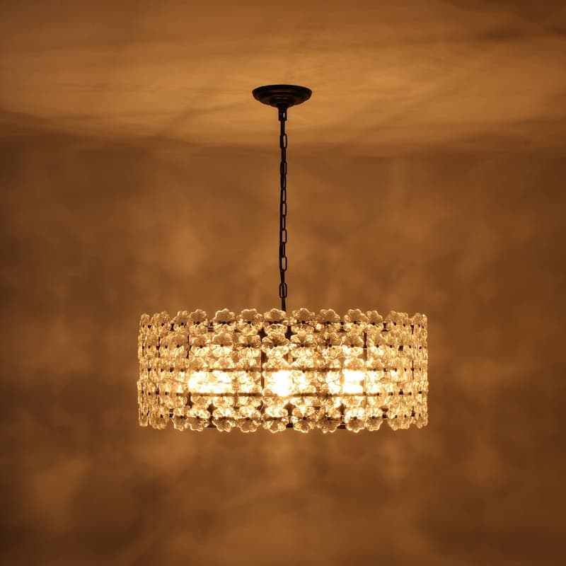 Mid-Century 8-Light Glass Blossom Round Cage Chandelier 25.6 in