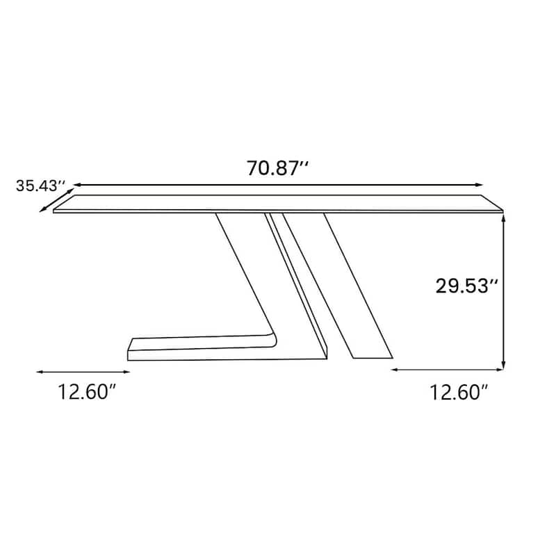 Modern Luxury White Rectangular Dining Table with Glossy Sintered Stone Tabletop, White Z-shaped Stainless Steel Base