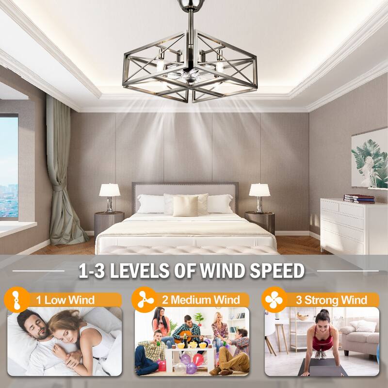 Oaks Aura 20in. Modern Industrial Nickel Low Profile Ceiling Fan with Light, Flush Mount Ceiling Fan with Remote for Bedroom