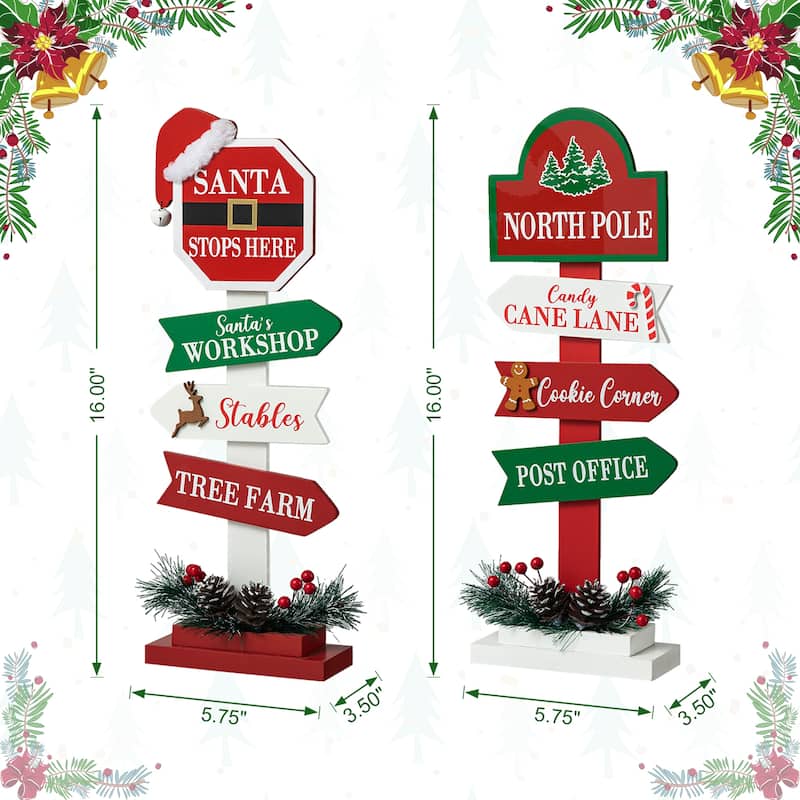 Glitzhome 16.5"H Set of 2 Christmas Wooden Sign Table Decor