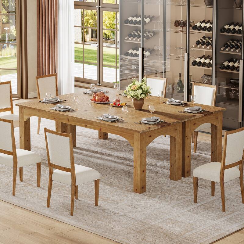 Solid Wood Dining Table, 78.7" Long Rectangular Kitchen Table for 6-8 People - 27.56" D x 78.74" W x 29.53" H