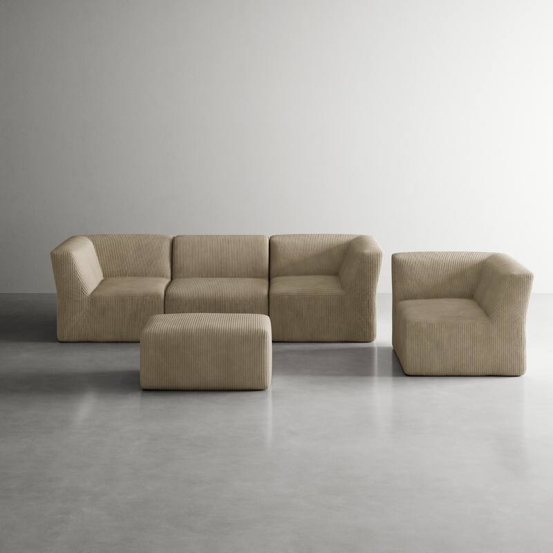 5-Pieces Modular Corduroy Sectional Sofa with Removable Ottoman