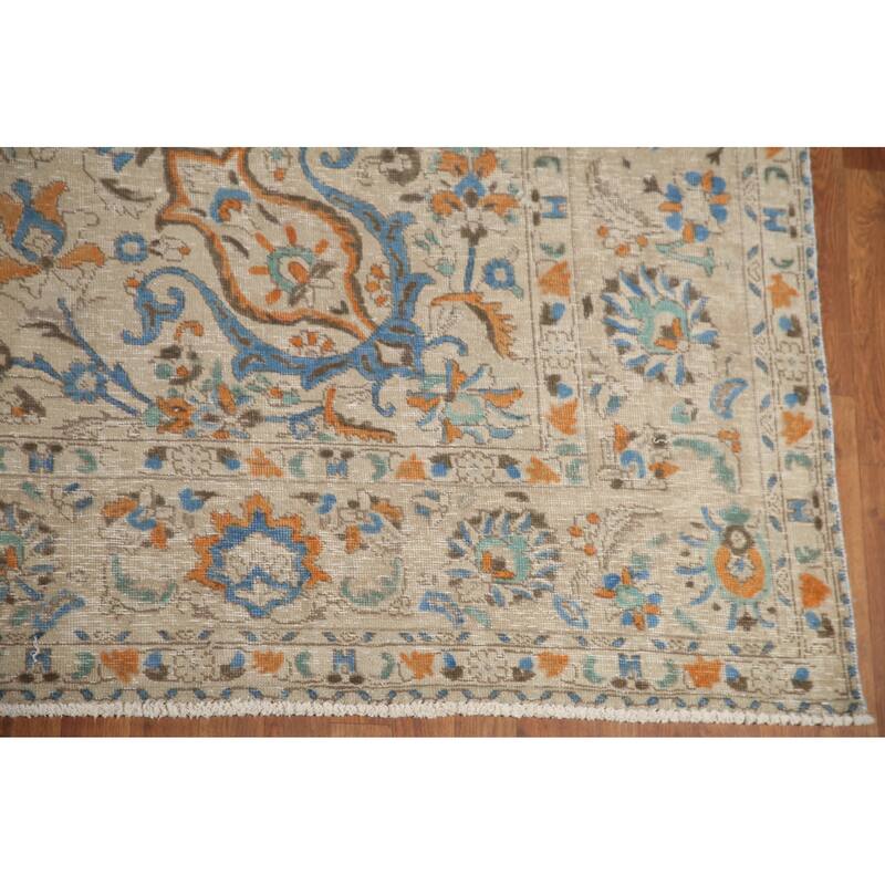 Hand Knotted Oriental 100% Wool Carpet Traditional Floral Beige & Ivories Tabriz Area Rug - 13' 1'' X 9' 9''