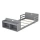 preview thumbnail 8 of 18, Twin Floor Bed with Storage Footboard & Guardrails - Pine Wood Construction