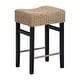 preview thumbnail 6 of 5, Harvey Rattan Bar Stool, Bohemian Counter Height Stool with Woven Seagrass Seat, Solid Wood Legs, and Metal Footrest