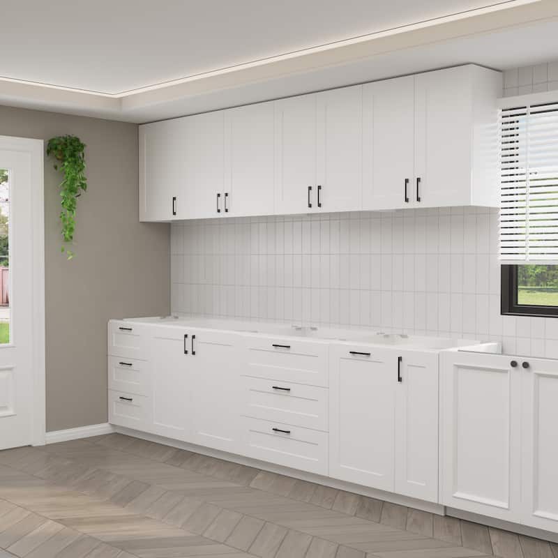 Modular White Kitchen Cabinet Set Customizable Base and Wall Cabinets Pantry Storage and DIY Countertop Design(Without desktop)