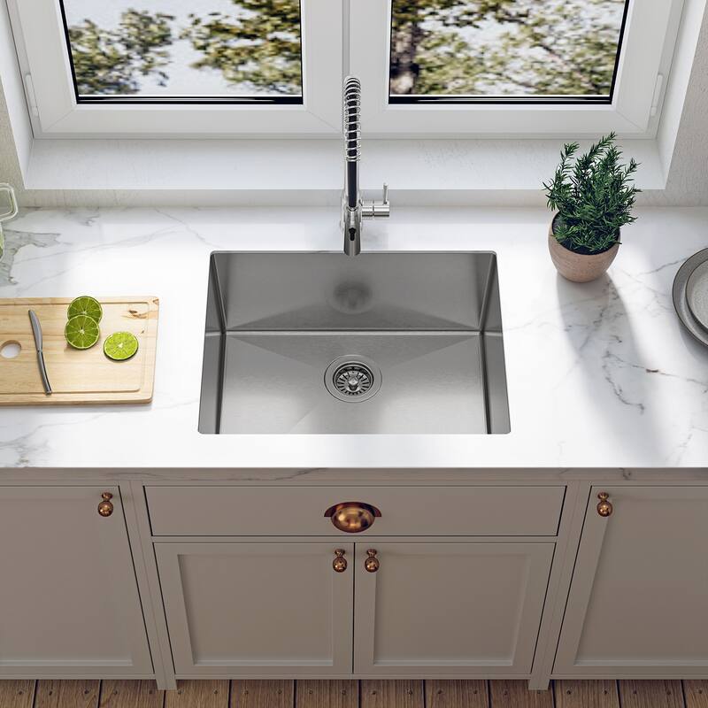 Sinber Undermount Single Bowl 304 Stainless Steel Kitchen Sink - 23" x 18" x 9"(Sink Only) - Silver
