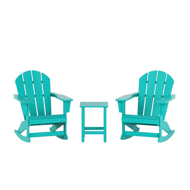 Polytrends Laguna Hdpe All Weather Outdoor Patio Rocking Chairs With Side Table (3-Piece Set)
