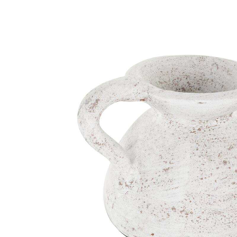 Ceramic Antique Style Textured Pot Decorative Vase with Handle - Cream - Roche River Decor
