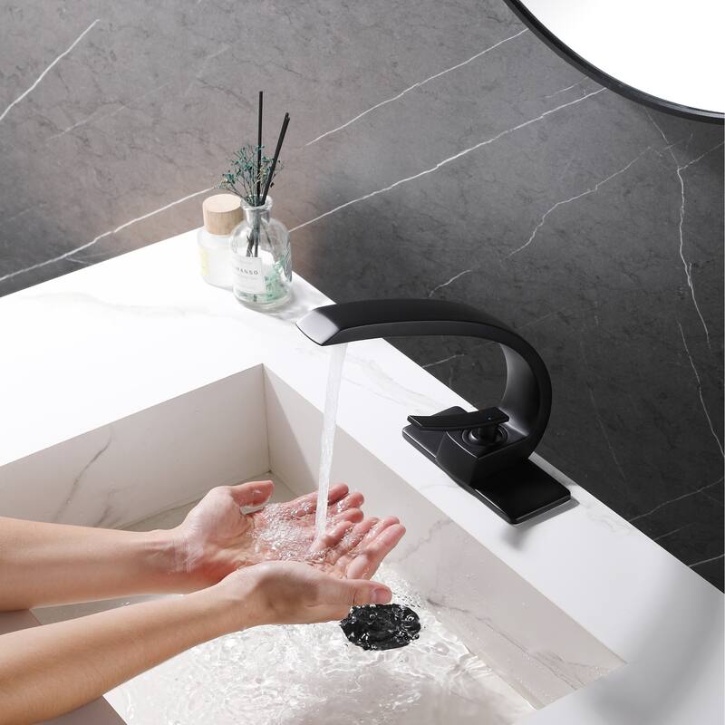 Modland C-Shaped Single Hole Bathroom Faucet, 500K Cycle CUPC Certified, 6-Inch Cover Plate, Black / Gold / Nickel / Chrome