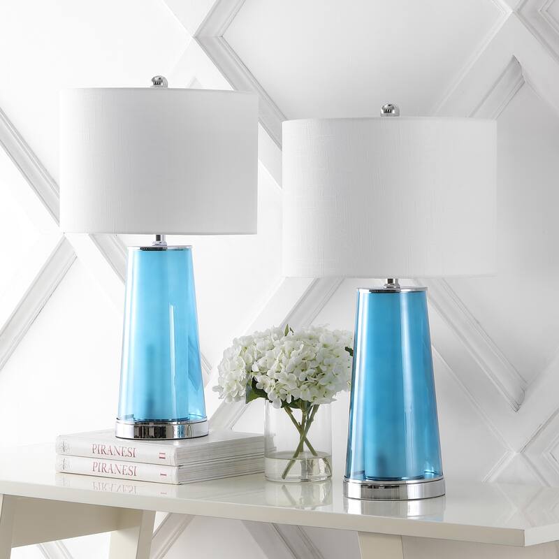 Celerie 26" Modern Minimalist Glass/Iron Nightlight LED Table Lamp, (Set of 2) by JONATHAN Y