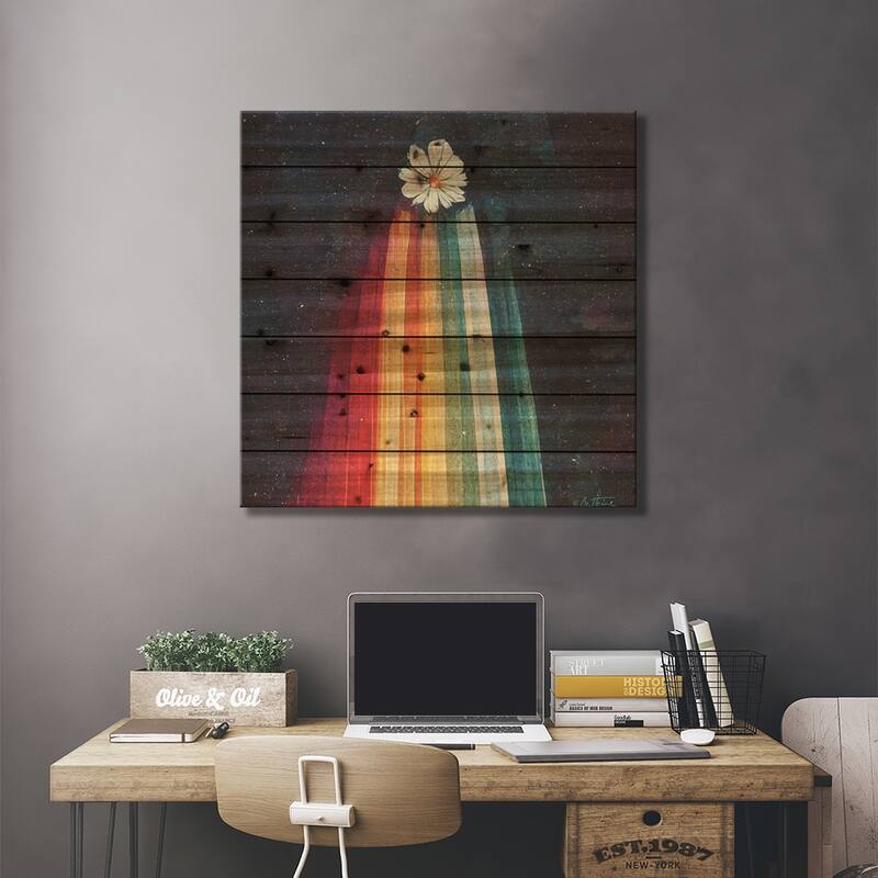 Sending You A Flower From Space - Astro Cruise Print On Wood by Ben Heine - Multi-Color