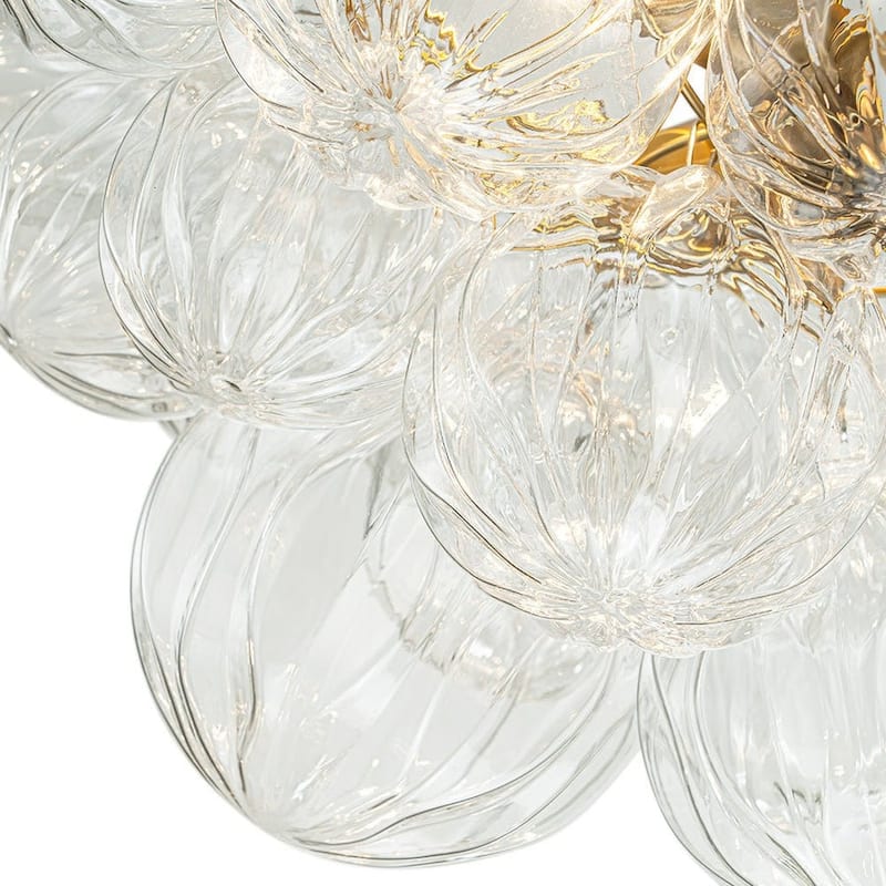 Brass 3-Light Faceted Glass Globe Cluster Bubble Semi Flush Mount