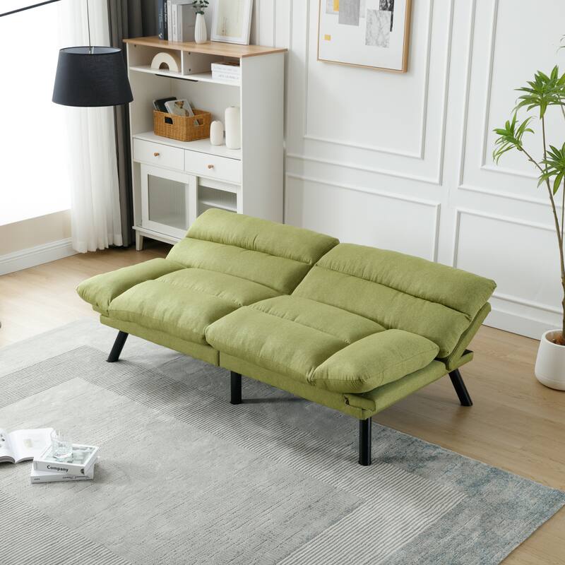 Modern 2-Seater Linen Sofa with Metal Legs, Set of 1