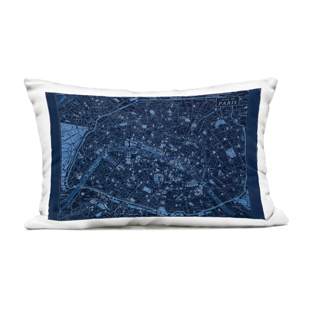 Stupell Blue Detailed Paris Map Printed Outdoor Throw Pillow Design by Phillipa Katz