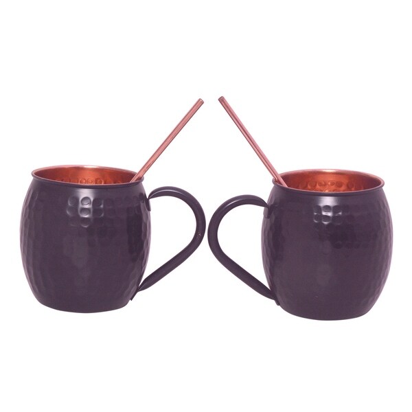Set Of 2 Copper Hammered Moscow Mule Mugs Black Antique Finish 16 Oz Overstock 33344220