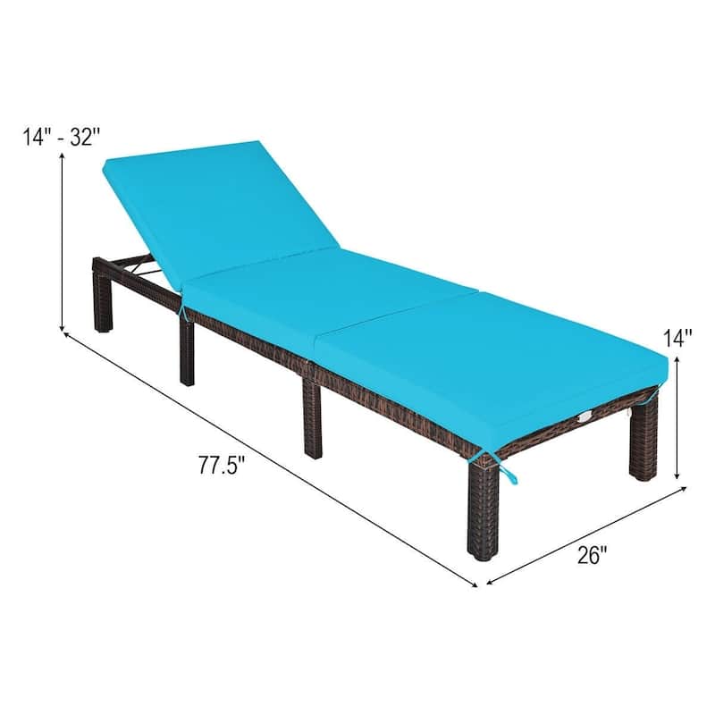 Outdoor Wicker Chaise Lounger with Adjustable Backrest for Relaxation - 77.5" x 26" x 14"-32" (L x W x H)