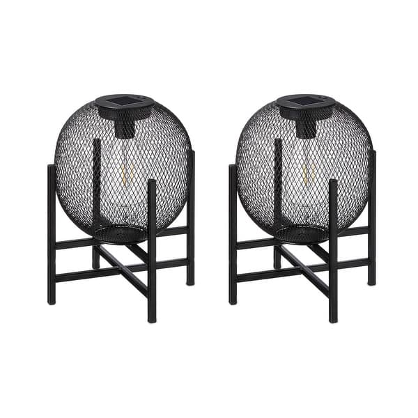 slide 2 of 20, Glitzhome Set of 2 Metal Black Solar Powered Outdoor Lantern with Stand 11.5" H